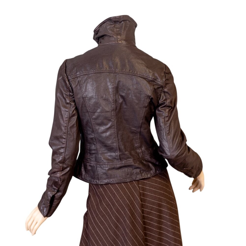 AllSaints ALL SAINTS Belvedere Bitter Brown Leather Gillet Jacket * Size 8 - Picture 8 of 14